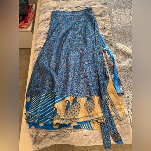 Blue and Gold Patterned Wrap Skirt